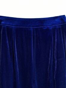 GlowEve 女式高腰天鹅绒纽扣装饰仿口袋垂坠休闲阔腿裤，秋冬 - 寶藍色 - 查看 6