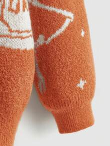 ROMWE Goth Suéter casual de mujer de cuello redondo, manga larga y hombros caídos con estampado de calavera, para otoño/invierno - Naranja - Ver 4