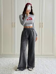 SHEIN Tall 黑色雪洗女士针织运动裤 - 灰色 - 查看 7
