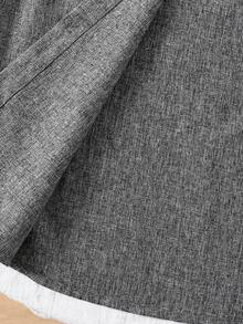 SHEIN 1 件 Tween 男童中式立领纯蓝色休闲短袖衬衫，春夏