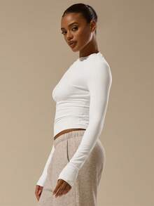 MUSERA ESSENTIALS Buttery Soft Long Sleeve Top Basic Casual Airport Holiday Back To School Winter Spring Summer - White - View 3