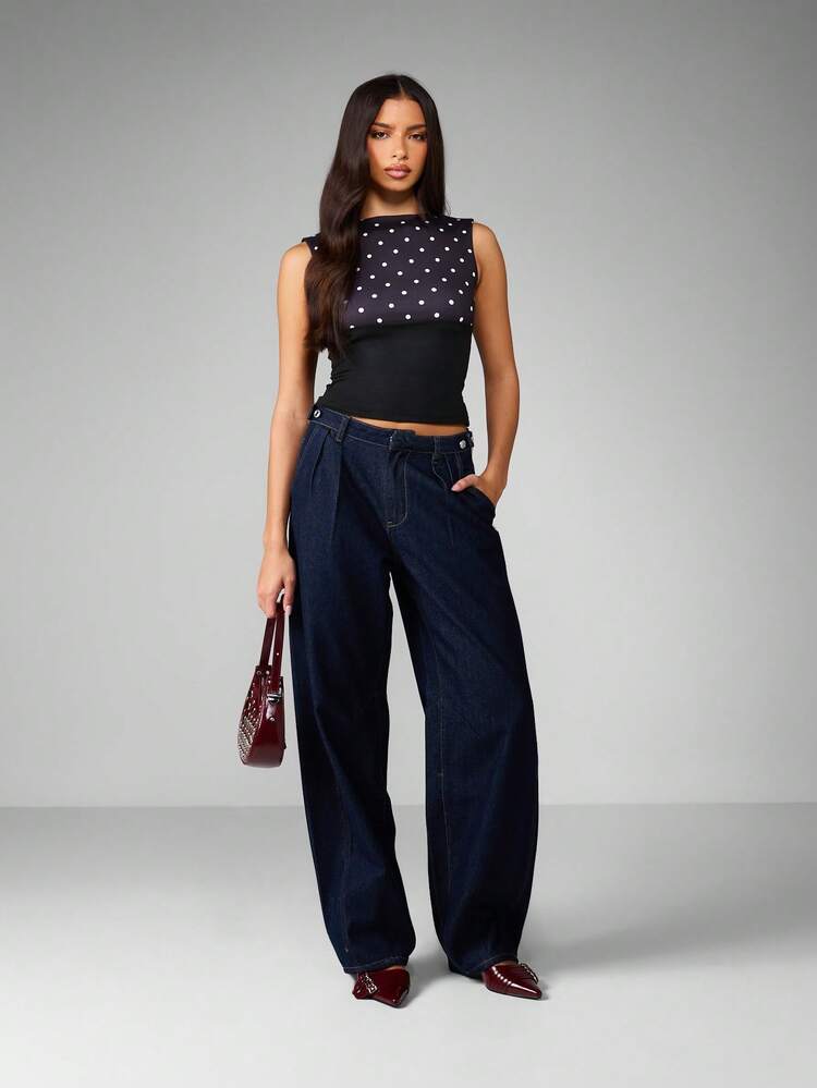 MISSGUIDED Top corto con schiena a V e stampa a pois, senza maniche, aderente, blusa estiva da sera, per feste e club, stile vintage vintage, casual da giorno, basic