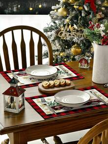 Cirelle 4 Stück Weihnachts-Tischdecke mit Cartoon Auto- und Weihnachtsbaum-Mustern, die eine festliche Atmosphäre im Restaurant schaffen und überraschende Weihnachtsgeschenke präsentieren - Weihnachts-Tischset - Übersicht 5