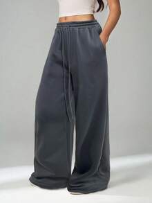 SHEIN Tall Spring And Summer New Casual And Versatile Slim Low-Waist Elastic Waistband Loose Wide-Leg Sweatpants Wide Leg Sweatpants Comfy Pants Flow Pants Drawstring Pants Loose Pants