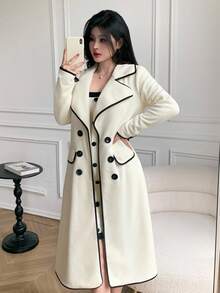 Celisse 女士秋季翻领长袖双排扣优雅外套 - 白色 - 查看 4