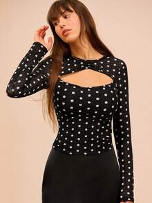 lacRébo ملابس علوية طويلة الأكمام مطبوعة بنقاط مع فتحة في الرقبة، ملابس نسائية للخريف والشتاء