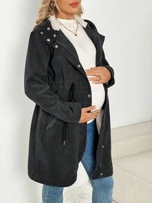 SHEIN Maternity Casual Drawstring Waist Thermal Lined 3-In-1 Jacket, Suitable For Daily Commute In Autumn/Winter