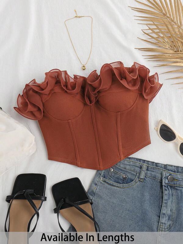 SHEIN Tall CURVE Plus Size Women Fashionable Sexy Solid Color Bandeau Top