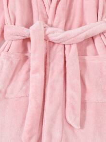 少女粉色优雅梦幻心形刺绣法兰绒长袖长袍睡衣 - 粉色 - 查看 4