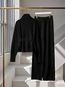 Franclia 2件套女士高端优雅针织毛衣，白色，秋冬 - 黑色 - 查看 2