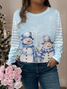 EMERY ROSE Top à col rond pour femmes grande taille, imprimé bonhomme de neige et flocons de neige, vêtements d'automne confortables pour femmes