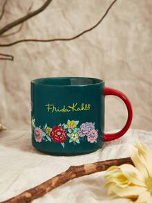 Frida Kahlo X SHEIN Figure And Floral Print 450ml Ceramic Mug, GIFTS - Green - View 2