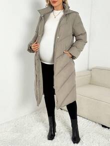 SHEIN Chaqueta casual de 3 en 1 con capucha, cremallera y manga larga de unicolor para maternidad - Verde - Ver 5