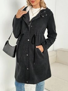 SHEIN Maternity Casual Drawstring Waist Thermal Lined 3-In-1 Jacket, Suitable For Daily Commute In Autumn/Winter