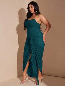 SHEIN BAE Vestido verde guisante/verde con volantes y abertura alta para mujer talla grande, elegante vestido de playa para vacaciones, vestido de fiesta en la playa, vestido para salir de noche, vestido de cumpleaños, vestido sexy y elegante, vestido de malla