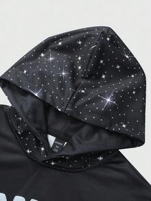 ROMWE MEN Goth Men's Fashionable Slogan Print Hoodie, Autumn - Black - View 7