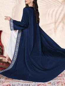 SHEIN Najma Women's Geometric Pattern Digital Print Long Sleeve Casual Arabic Abaya Robe, Suitable For Spring And Autumn