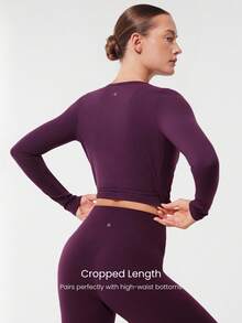 GLOWMODE Áo croptop tay dài cổ chữ V buộc eo FeFeatherFit™ dành cho yoga cường độ thấp, thích hợp sử dụng hàng ngày. - Cola anh đào - Xem 2