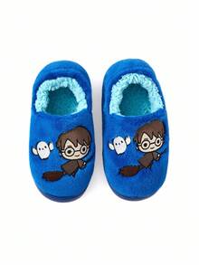 HARRY POTTER X SHEIN 可爱刺绣卡通海德薇蓝色儿童男童防滑室内松紧带拖鞋幼儿和儿童柔软毛绒保暖家居鞋，轻便耐用的 EVA 鞋底，居家卧室空调房，春秋冬季 - 藍色 - 查看 6