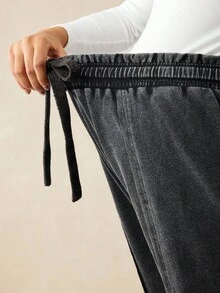 Boho Mama Maternity Solid Color High Waist Drawstring Casual Jogger Pants Comfy Joggers For Women Parachute Baggy Loose Black - Dark Grey - View 3