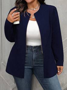 EMERY ROSE Plus Size Women Solid Color Long Sleeve Zip-Up Casual Jacket Coat Winter Fall Autumn - Navy Blue - View 3