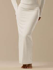 MUSERA ESSENTIALS 修身柔软触感长裙，优雅基础款，性感柔软触感，太妃糖色，时尚别致，夏季必备 - 奶油色 - 查看 2