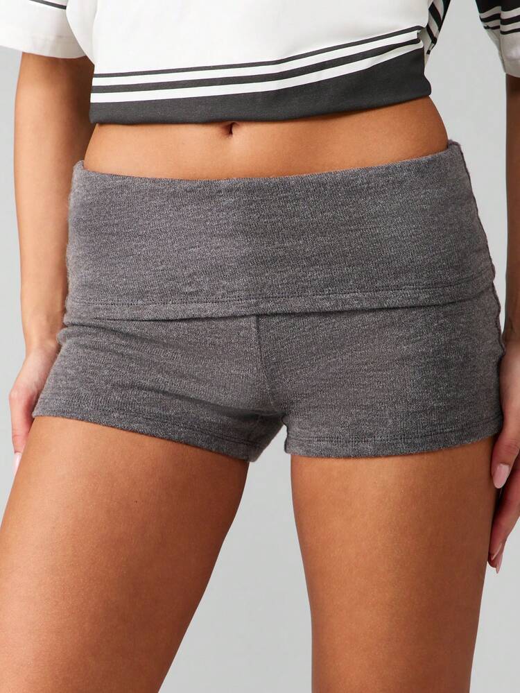 MISSGUIDED Roll Top Hot Pants Soft Knit High Waist Fold Over Waistband Lounge Summer Shorts Casual Fashion Wear Elastic Comfort Fit Mini Short Athletic Practice Bottoms