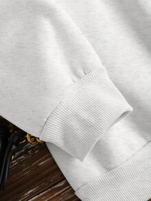 EMERY ROSE 女士休闲日常天使台球数码印花露肩宽松口袋抽绳连帽运动衫，秋冬 - 淺灰色 - 查看 5