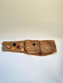 ROMWE Hippie 1 X Vintage Bohemian Brown Belt Bag With Mixed Buttons And Rivets - Unique Handmade Belt Bag (Button Pattern And Size Random) - Khaki - View 6