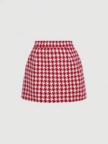 SHEIN MOD 撞色领红白格子短款西装外套和迷你裙套装 - 紅白色 - 查看 6