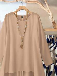 2pcs Set Casual Graffiti Geometric Pattern Women Loose Fit Crew Neck Long Sleeve Top And Pants Suit, Suitable For Spring/Autumn - Multicolor - View 4