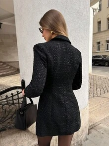 SHEIN BAE Women's Fall/Winter Tweed Shimmer Fabric Elegant Blazer Dress, Sophisticated Blazer , Dress For Women, Blazer Dress For Women,Date Night Outfits, Party Suit Dresses