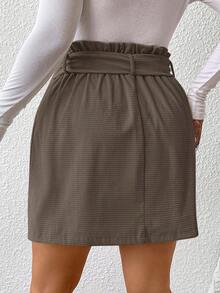 SHEIN Frenchy Jupe ample en tricot gaufré à taille sac en papier de couleur unie, coupe évasée, grande taille