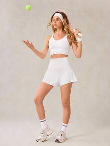 OutZeal Tummy Control High Waist Built-In Shorts Pleated Shorts Tennis Gym Sports - White - View 7