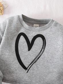 SHEIN 2pcs Setelan Bayi Perempuan Lucu Lengan Panjang Abu-abu & Celana Pinggang Elastis, Musim Gugur/Musim Dingin - Grey - View 5
