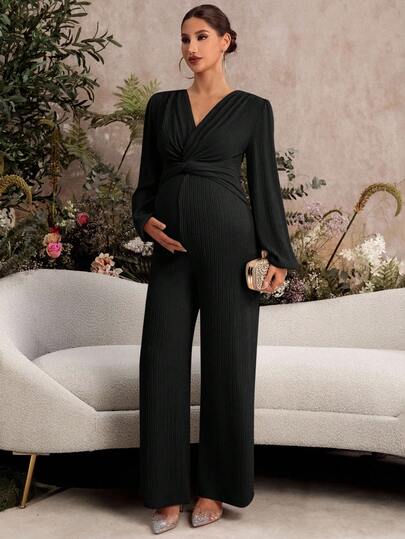 SHEIN Elegant festjumpsuit i enfärgad, vriden och med lyktorärm för gravida kvinnor