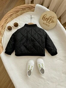 SHEIN 1 Newbornl Casual, Simple, Playful, Thick, Cute Ears Black Padded Coat, Winter Coat, Quilted Coat Suitable For Birthday Parties, Evening Parties, Performances, Weddings, Baptisms, Opening Ceremonies, Suitable For Daily Use, Suitable For Travel, Suitable For Autumn And Winter