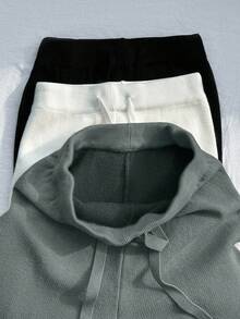 Franclia 全新女式高腰抽绳休闲直筒裤，保暖内衬厚针织长裤 - 深灰色 - 查看 8