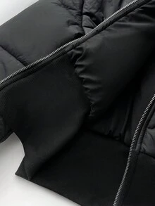 Elamini 女士时尚杏色复古拼接短款皮草连帽束腰立领长袖短款棉服外套，适合秋冬季