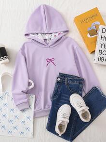 少女休闲可爱粉色蝴蝶结刺绣卫衣 - 淡紫色 - 查看 5