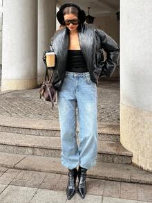 SHEIN BAE Veste décontractée à manches longues, ample et de couleur unie, mode hiver pour femmes - Noir - Voir 4