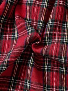 Elladie kids Young Girls Red Knit Plaid Patchwork Round Neck Long Sleeve Dress With Belt, Sweet Style, Suitable For Christmas, Autumn/Winter Christmas   Christmas Young Girls Dress  Princess Halloween/Christmas Party  Dresses Girls Red And Plaid Sets - Burgundy - View 6