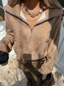 DAZY Women's Oversized Turtleneck Textured Knit Pullover Sweater, Casual & Relaxed Fit - Brown - View 4