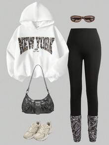 SHEIN Tween Girls Loose Casual Comfortable Hoodie Sweatshirt And Pants Set - Multicolor - View 1