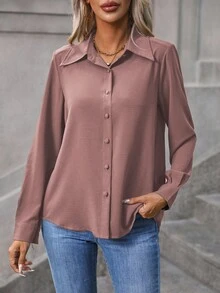 Wandoria Long Sleeve Solid Color Casual Shirt For Commute, Autumn Fall Cloth For Women - Redwood - View 6
