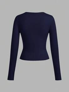 SHEIN EZwear Bộ 3 áo thun bodycon cổ rộng tay dài thường ngày cho nữ, Thu/Đông - Nhiều màu - Xem 5