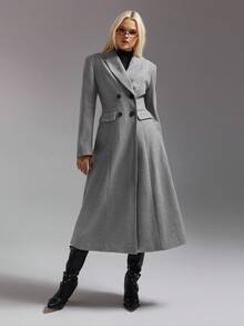 SHEIN ICON Abrigo gris oversize de inspiración vintage, con cintura ceñida y ajuste relajado para ir al trabajo y salidas casuales, otoño/invierno - Gris - Ver 3