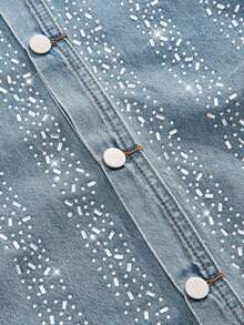 ROMWE MEN Street Life Men's Rhinestone Embellished Front Button Casual Long Sleeve Denim Shirt - Blue - View 4