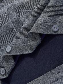 Manfinity Homme 韩版成熟简约V领开襟毛衣男士外套，秋冬保暖内衬厚针织开衫男士针织纽扣毛衣外套灰色开衫男士服装在线男士开衫毛衣，垃圾摇滚风格 - 黑色 - 查看 5