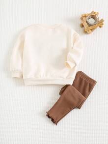 Cozy Pixies 2pcs Baby Girl Bowknot Round Neck Drop Shoulder Sweatshirt And Leggings Set Daddy Girl Outfit Daddy Baby Clothes Baby Girl Warm Outfits Mocha Baby Clothes Daddys Mini Baby Outfit Christmas - Multicolor - View 2